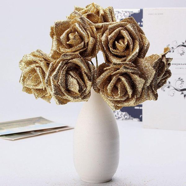 

decorative flowers & wreaths 7pcs foam glitter artificial rose decor, gold