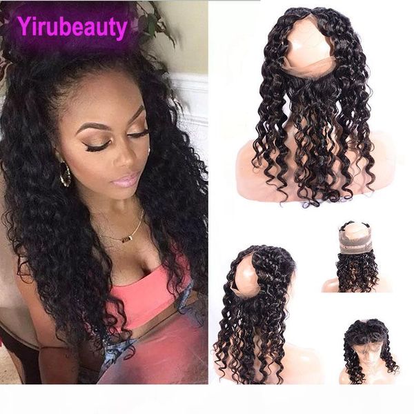 

360 lace frontal deep wave human hair indian closure frontal natural hairline 22.5*4*2 deep wave swiss lace, Black;brown