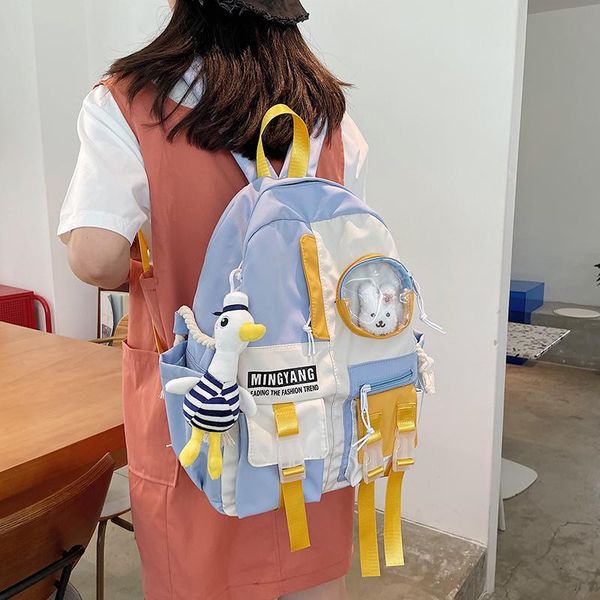 

backpack style 2021 pink kawaii cartoons women waterproof school bag high student doll bags for teenage cute girl travel rucksack