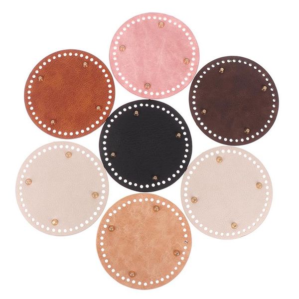 

bag parts & accessories round leather bottom with holes rivet for knitting handbag diy women shoulder crossbody hand-made cushion pad access, Black