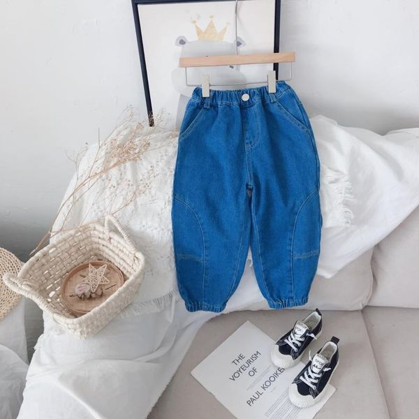 

spring autulmn new fshion kids jeans pants for girl boy waist solid color denim children trousers casual toddler baby girl jeans, Blue