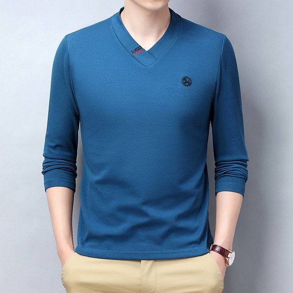 

2021 spring and autumn long sleeve t-shirt v-neck double-sided cashmere casual printing men's t-shirt bottom shirt, White;black