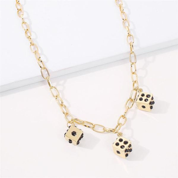 

pendant necklaces creative zinc alloy chain square luck & dice smooth surface necklace for women men couple choker jewelry, Silver