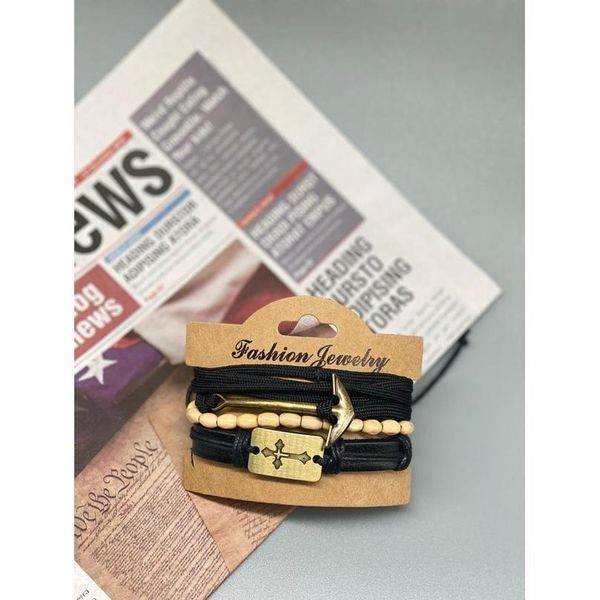 

junwei men's three-piece fashion leather bracelet woven multi-layer leather bracelet anchor jewelry junw jllaty