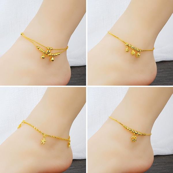 

anklets vietnam shajin fashion anklet 24k gold bell double layer turn & beaded foot jewelry for women wholesale, Red;blue