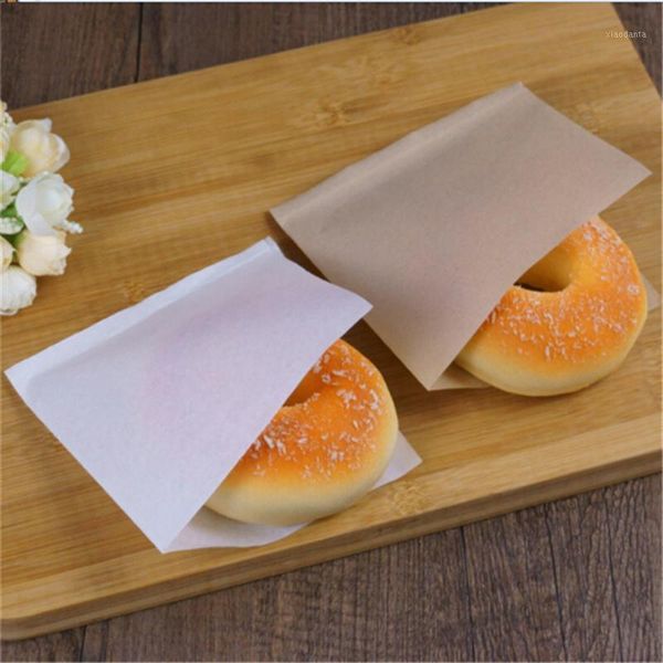 100 adet / paket 12x12 cm Bisküvi Çörek Kağıt Torbaları Yağlı Ekmek Zanaat Fırın Paketleme Kraft Sandviç Çörek Çanta Hediye Paketi