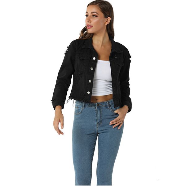 

2021 new women denim boyfriend jean plush size vintage long sleeve short jackets casual loose coat black bomber jacket caia, Black;brown