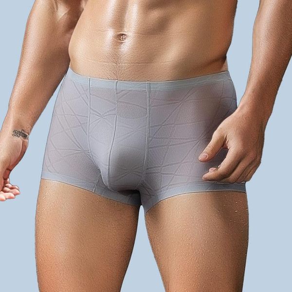 

underpants 5pcs men's underwear boxer ice silk summer seamless ultra-thin youth breathable loose large size four-corner shorts head pan, Black;white