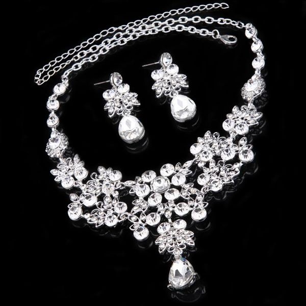 

earrings & necklace c6ud alloy rhinestone pendant bridal set, Silver
