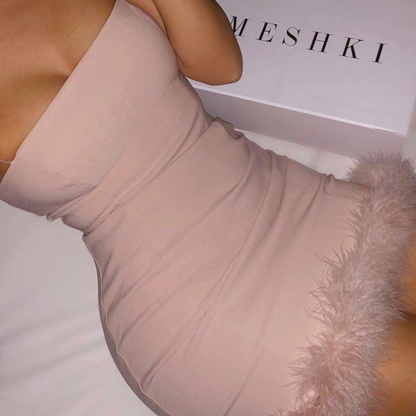 

2021 new arrivals summer fashion spaghetti strap fluff white black pink solid night club women dresses, Black;gray
