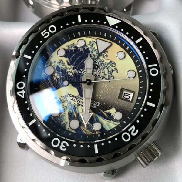 

wristwatches 300m diving mechanical wristwatch men nh35 automatic movement watch mens 3d surface luminous stainless steel dive clock 2021, Slivery;brown