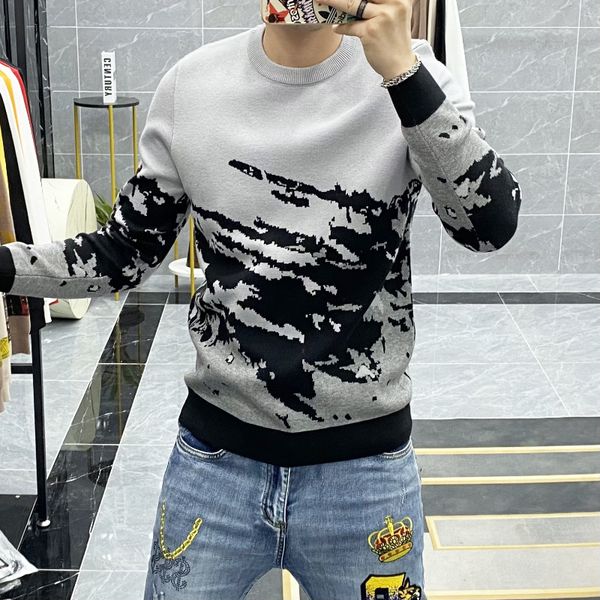 

personalized men's sweater long sve round neck knitted pullovers fashion casual busins social knitwear men clothing, Black