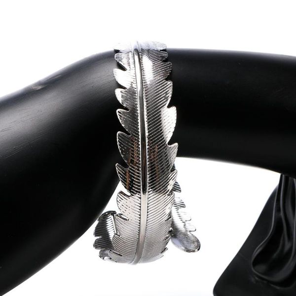 

bangle armband silver leaf feather swirl cuff arm bracelet armlet jewelry, Black