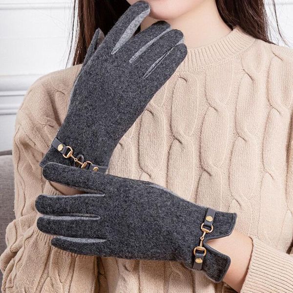 

five fingers gloves ladies winter cold protection touch screen smartphone birthday gift women' bicycle wool, Blue;gray