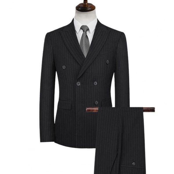 

men's suits & blazers men business suit set double breasted button closure stripe lapel pockets formal blazer pants sets two pieces, White;black