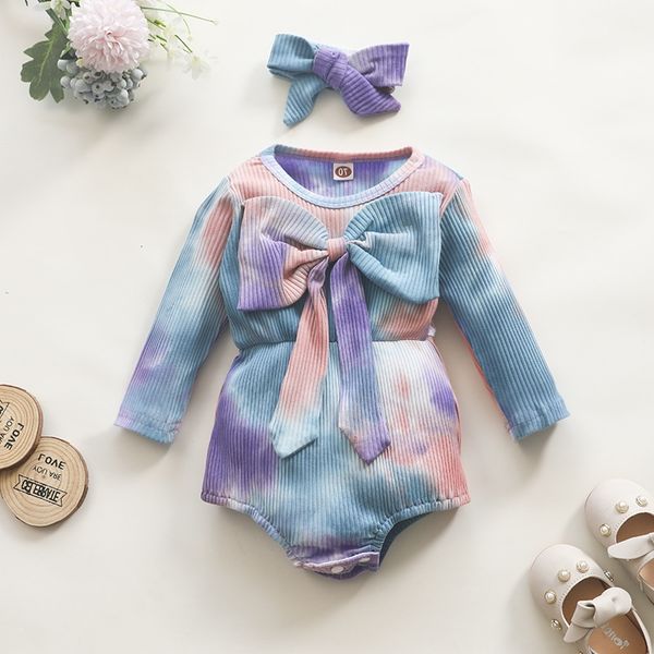 Baby Mädchen Kleidung Neugeborene Strampler Bodys Overall Einteilige Kleidung Baumwolle Langarm Onesies Stirnbänder 2 Stücke Sets Säuglingskleidung 3351 Q2