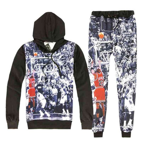 

autumn and winter dunk men's tide br basketball 3d printed expression long sleeve wo hooded sweater flying, Black