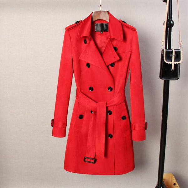 

women's trench coats high-quality coat women spring fall clothes mid long overcoat slim big size double-breasted windbreakers female, Tan;black