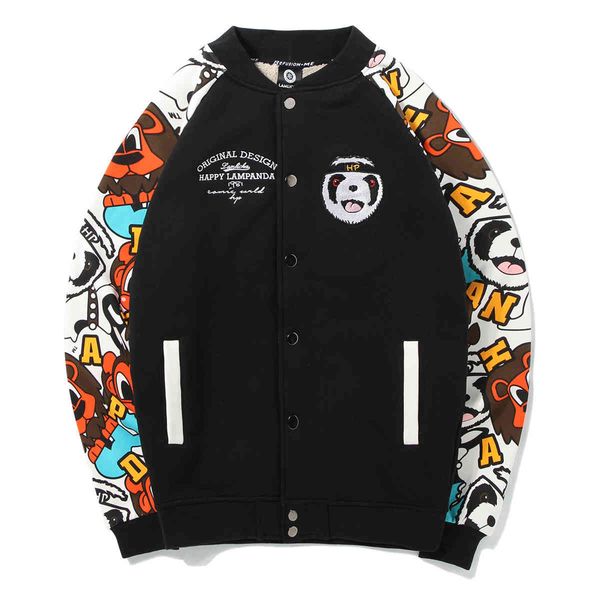 

men's hoodies & sweatshirts arrival short rib sleeve loose cotton casual winter wear printed cartoon of baseball suit thick jacket men, Black