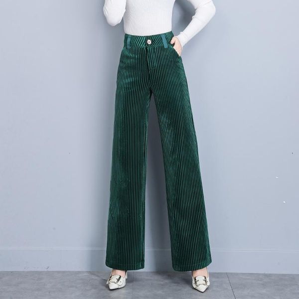 

women's pants & capris autumn elegant corduroy straight trousers casual high waist women wide-leg, Black;white