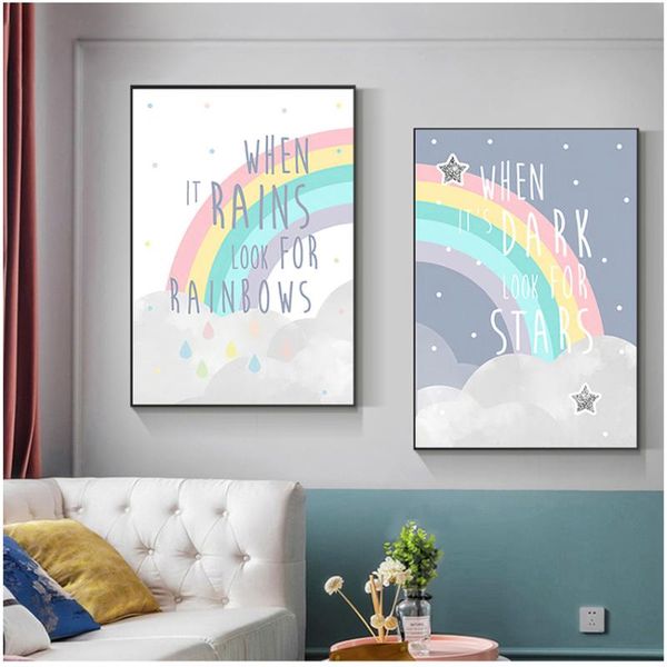 

paintings decorative picture kid child bedroom decoration rainbow nursery simple quotes poster cartoon wall art canvas print painting