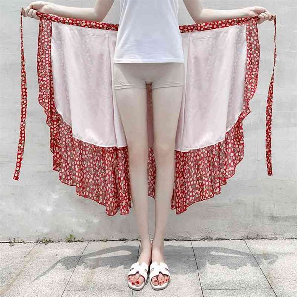 

summer women lace up skirts fashion high waist ruffles loose slim long wrap skirt ladies beach clothing female 210608, Black