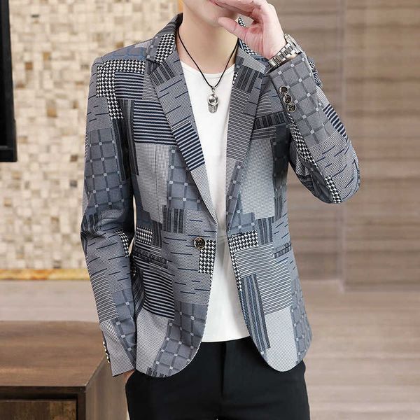 

fashion plaid blazers men slim fit business casual suit jackets spring formal wedding dress coat streetwear social clothing 210527, White;black