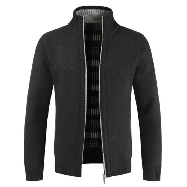 

spring men's jacket slim fit stand collar zipper jackets solid cotton thick warm casual sweater coat 211110, Black;brown