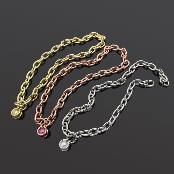 

new fashion t letter titanium steel necklace 18k gold rose silver chain pendant necklace suitable for couple gifts