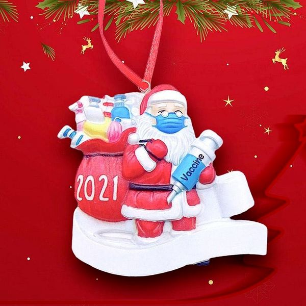 

2021 christmas decoration party favor quarantine ornaments resin santa claus with mask decorate xmas tree hanging pendants b05
