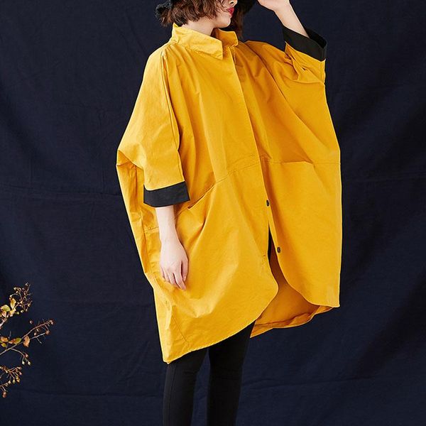 

women's jackets plus size women jacket 2021 spring autumn fashion coat oversize vintage bat sleeves long outwear woman 5xl 6xl 7xl, Black;brown