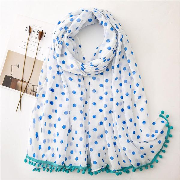 

scarves 2021 est women spot pattern dot pompon scarf 5colors 10pcs/lot, Blue;gray