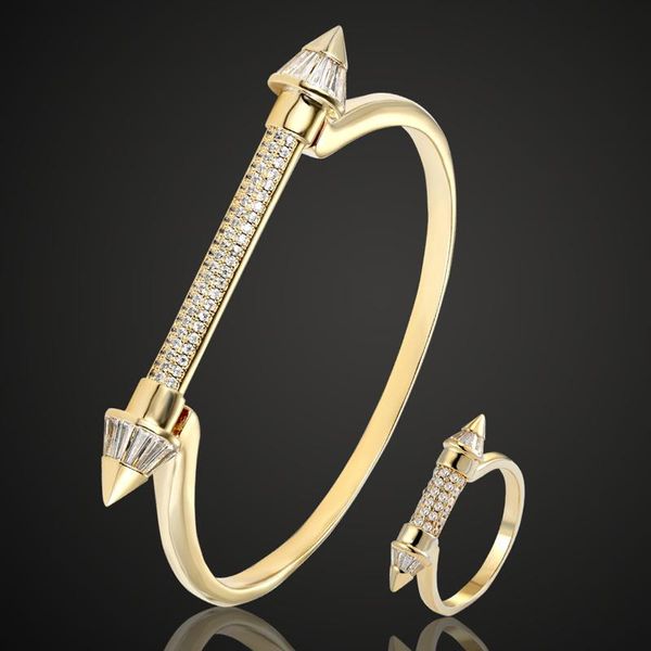 Orecchini Collana Zlxgirl Cubic Zircon Bar Bangle Ring Set di gioielli da sposa Metallo Rame Micro Pave Setting Bracciale gratuito