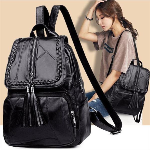 

pu leather womens backpack school bag for women classic black waterproof travel multi function shoulder