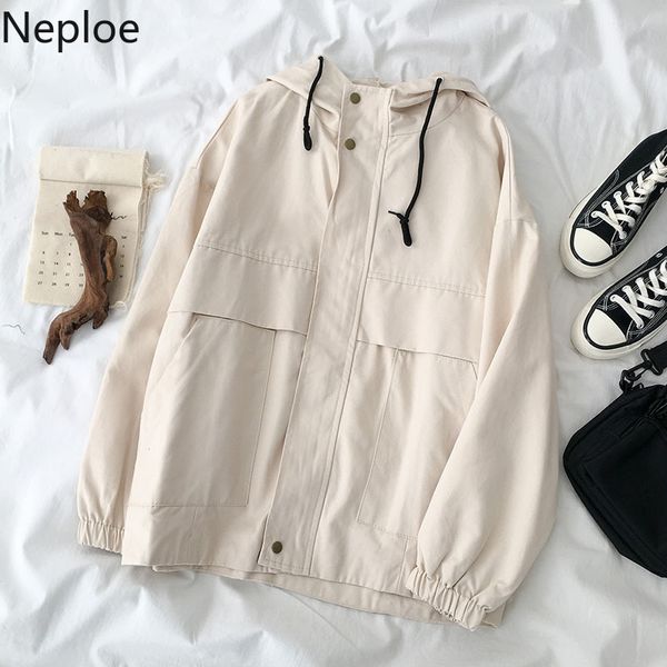

neploe jackets women spring new vintage ins zipper long sleeve female coats loose casual hooded cotton ladies 1b978 201028, Black;brown