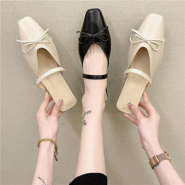 

slippers female shoes soft slides butterfly-knot mules for women 2021 fashion med cover toe comfort luxury summer butterfly-, Black