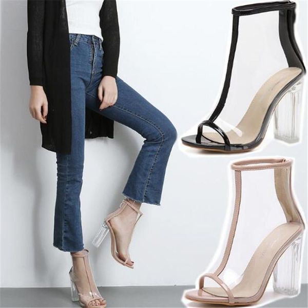

women sandals pu slip on 11cm thick heel high heels peep toe shallow women shoes sandalias mujer 2021 size 35-42 black beige