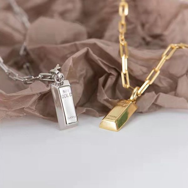 

korean style no1 s925 necklace simple women and men necklaces with gold brick pendants with box x-428, Silver