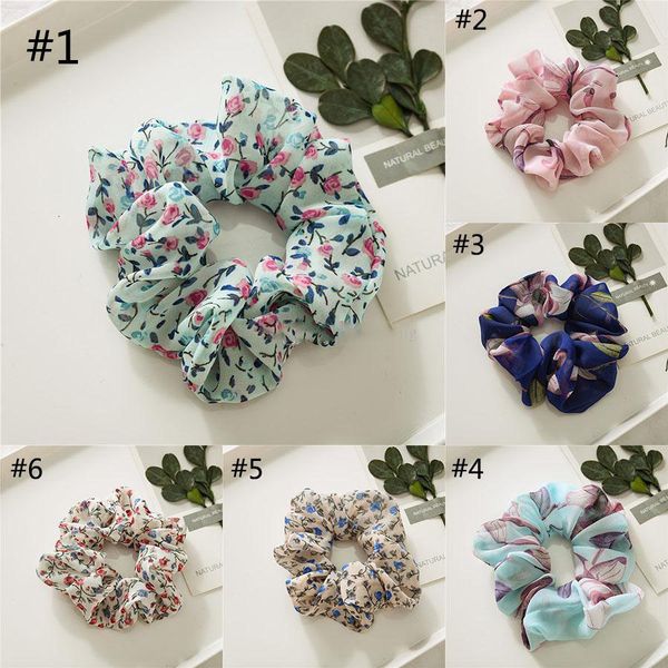 

lady floral scrunchies hairband chiffon scrunchie flower hairbands women ties girls ponytail holders summer hair accessories, Slivery;white