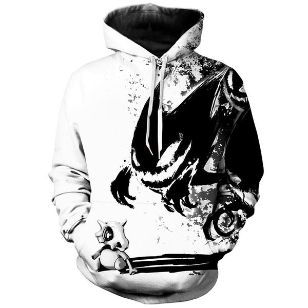 

little devil pattern men's 3d printed hoodie visual impact party punk gothic round neck sweatshirt hoodie, Black