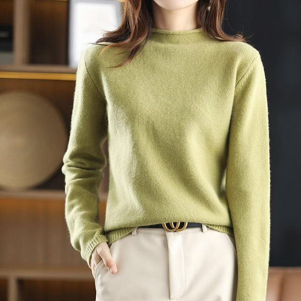 

women's sweaters autumn winter half high neck cashmere sweater women pullover loose thick 100% pure wool ladies color base, White;black