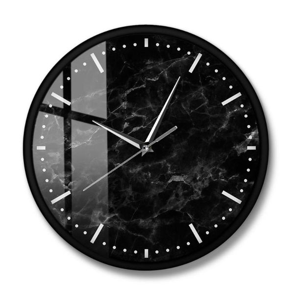 

black marble print silent wall clock for living room decor minimalist black marble wall clock modern abstract art watch