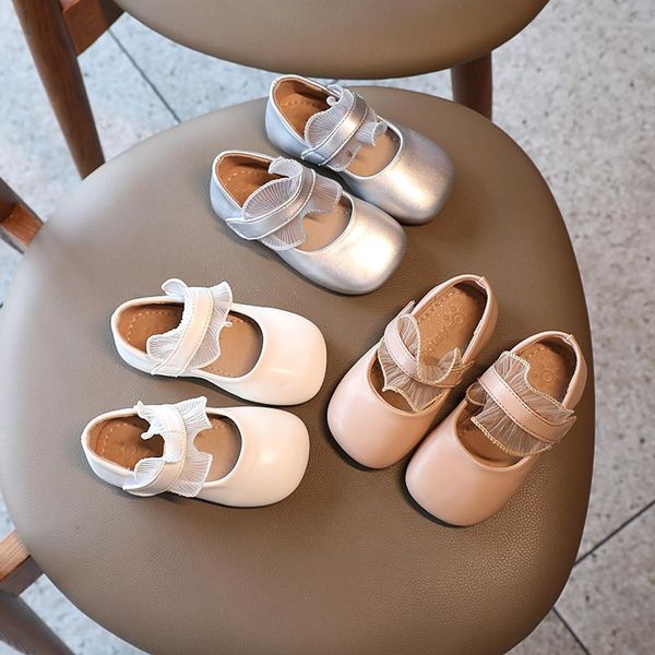 

flat shoes stylish ruffle baby girls square toe flats comfortable 1-8 years old soft leather kids princess t21n07ls-22, Black;grey
