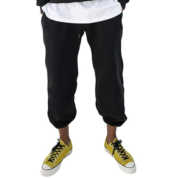 

casual pants trendy brand male pants fitness sportswear tracksuit bottoms skinny sweatpants trousers gyms jogger track, Black