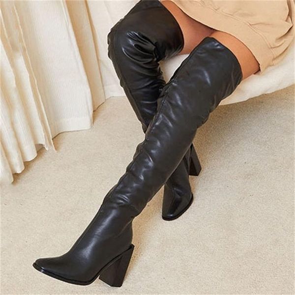 

boots fashion knee high square head thick heel large knight color, Black