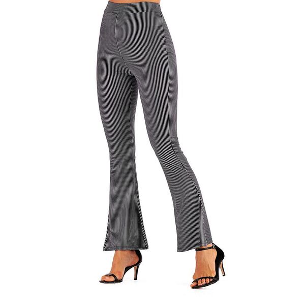 

women's pants & capris 2021 autumn spring long flare high waist slim printing female vintage elastic casual trousers, Black;white