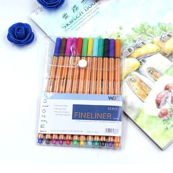 

12 colors micron liner marker pens 0.38mm fineliner color pen water based assorted ink for painting school office art jlljaz