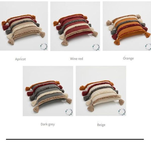 

pillow plush tassel rectangle nordic style washable waist back cushions stripe patchwork four-corner chair pad home decoration