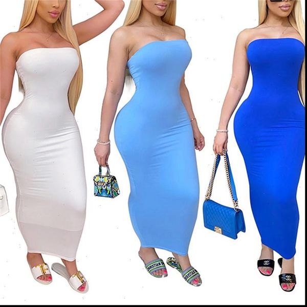 

long dress women summer 2021 club off shoulder strapless bodycon dresses blue party tube dress women skinny vestidos, Black;gray