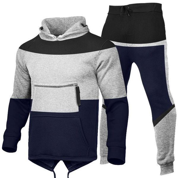 

men's tracksuits men hooded 2 pieces sets tracksuit sportwear pullover hombre casual clothes brand clothing custom logo patchwork, Gray
